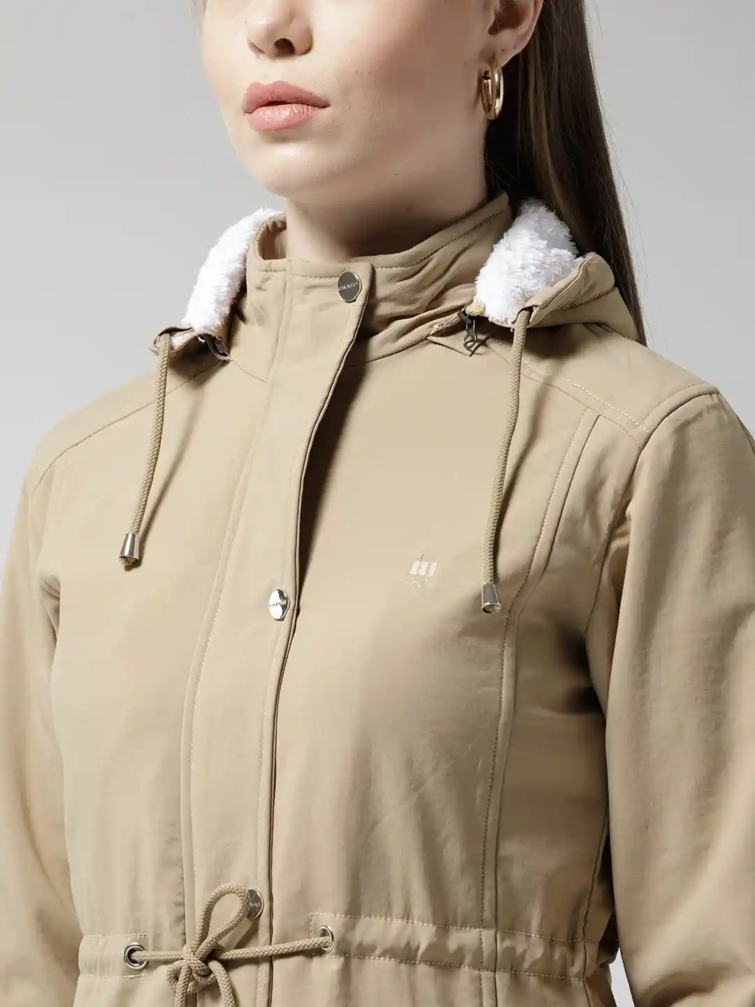 Buy Okane Women Beige Solid Hooded Parka Jacket - Jackets for