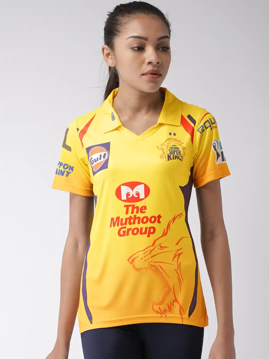 Buy SEVEN by MS Dhoni Women Yellow Printed Polo Collar CSK Dhoni