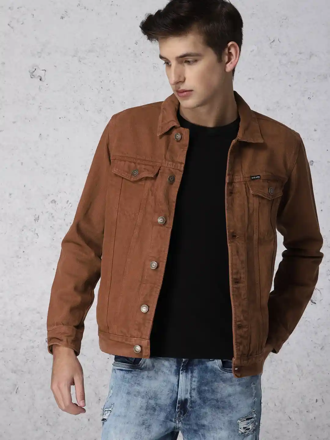 Buy Ecko Unltd Men Brown Solid Denim Jacket Jackets for Men - Main Image