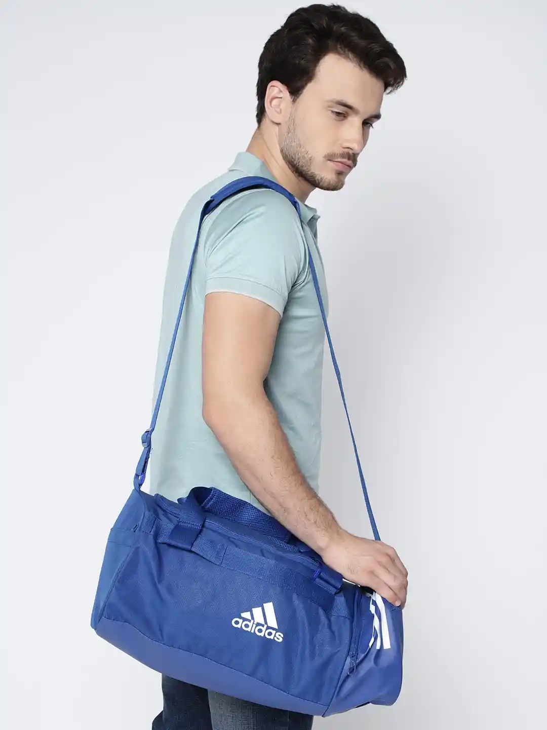 Buy ADIDAS Unisex Blue Convertible Stripes Duffle Bag Cum
