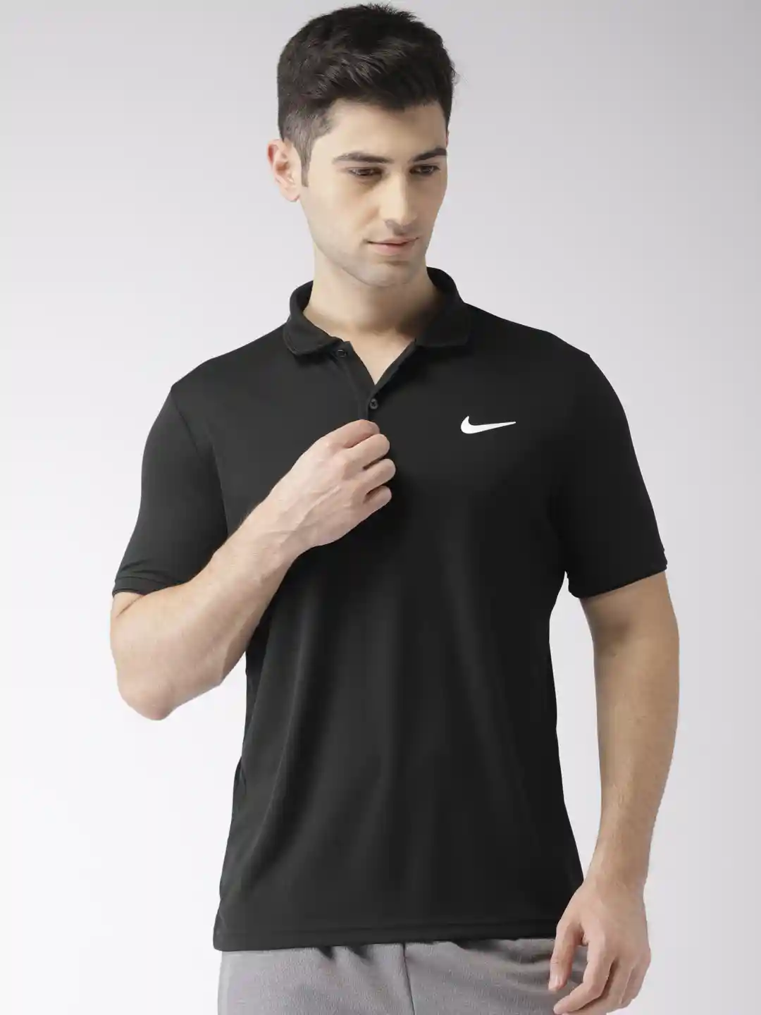 Buy Nike Men Black Solid NKCT TEAM Tennis DRI-FIT Polo Collar T