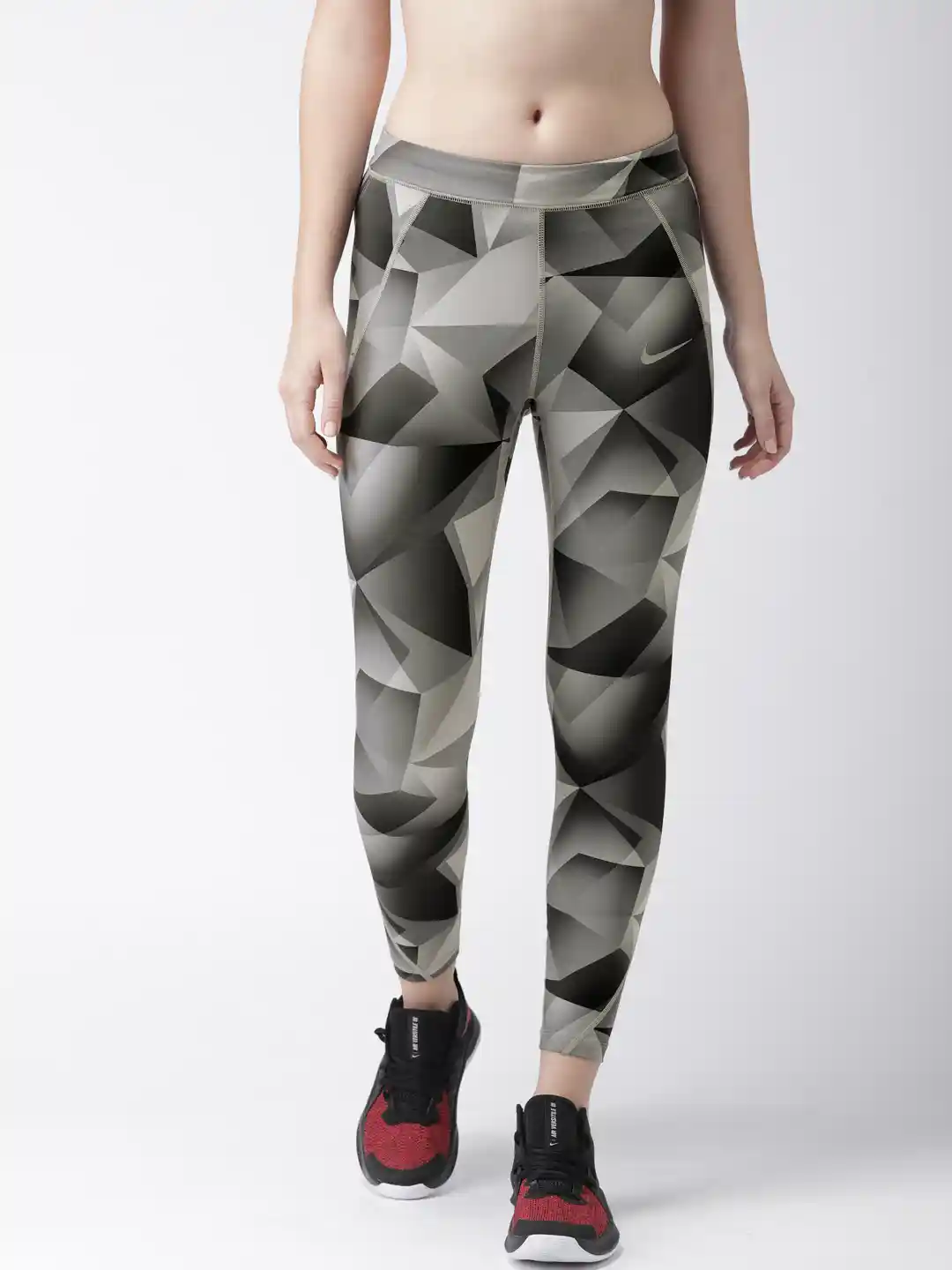 Buy Nike Women Black Grey Printed SPEED Tight Fit Dri-FIT