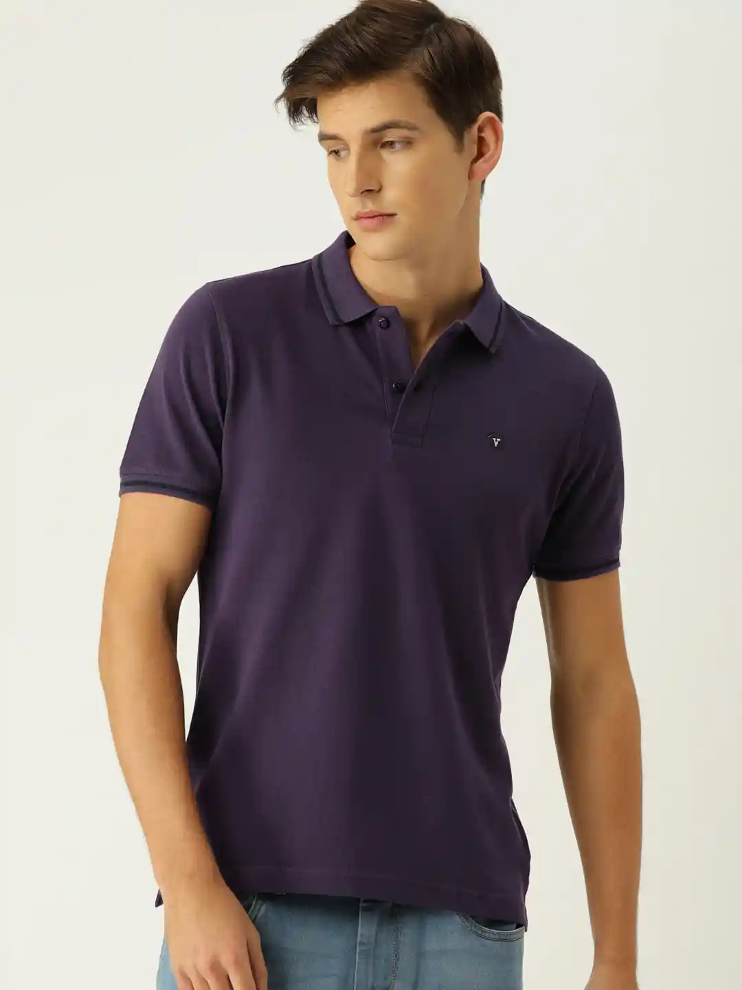 Buy Van Heusen Sport Men Purple Solid Polo Collar Pure Cotton T