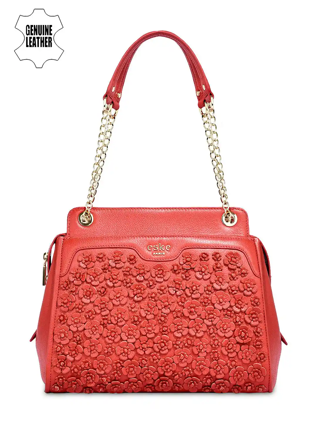Buy Eske Coral Red Leather Textured Shoulder Bag Handbags for