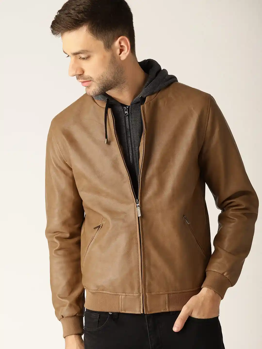 Buy United Colors of Benetton Men Brown Solid Hooded Bomber Jacket