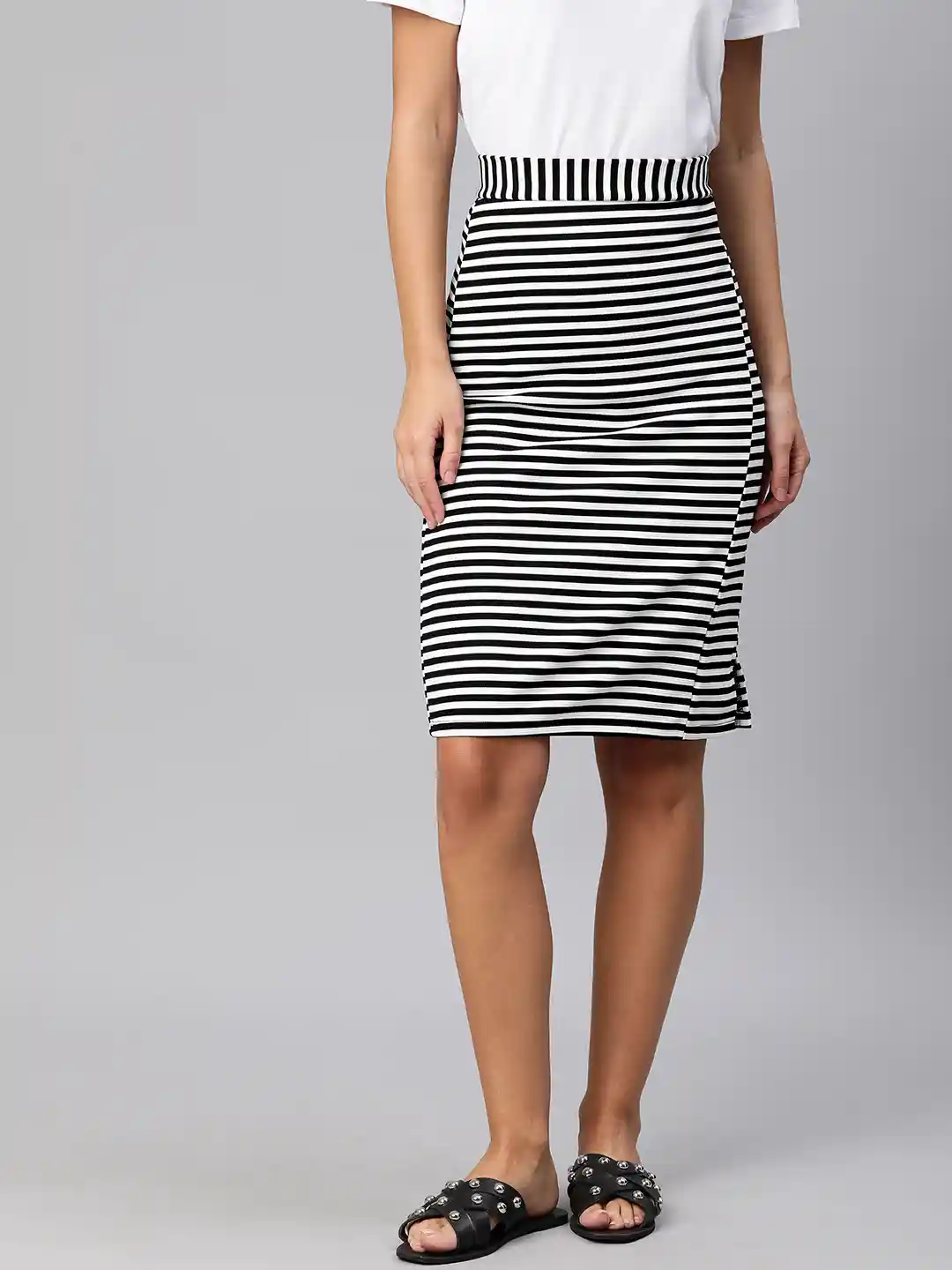 Buy Annabelle by Pantaloons Women Black White Striped Pencil