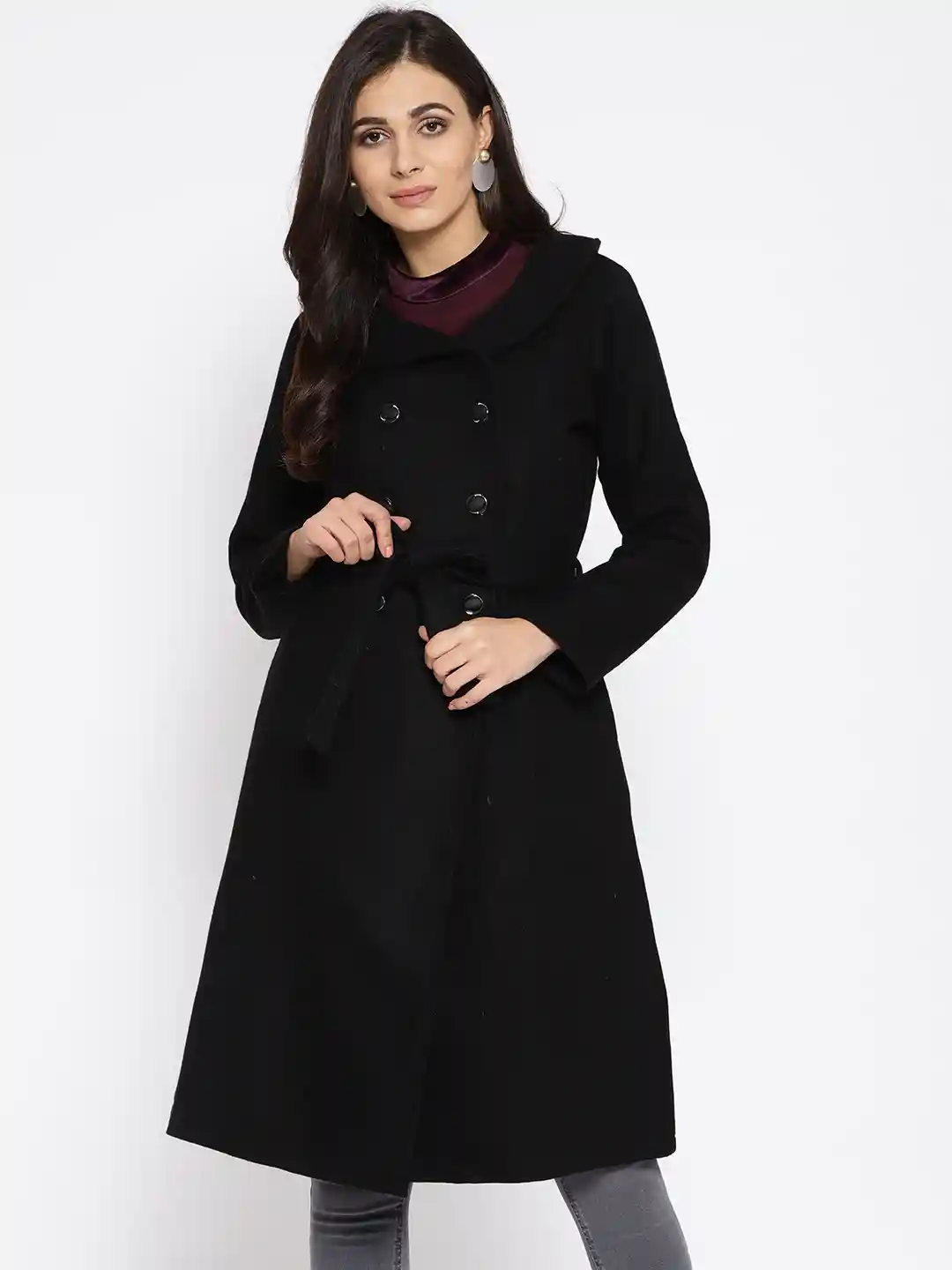 Buy Athena Women Black Solid Longline Overcoat Coats for Women
