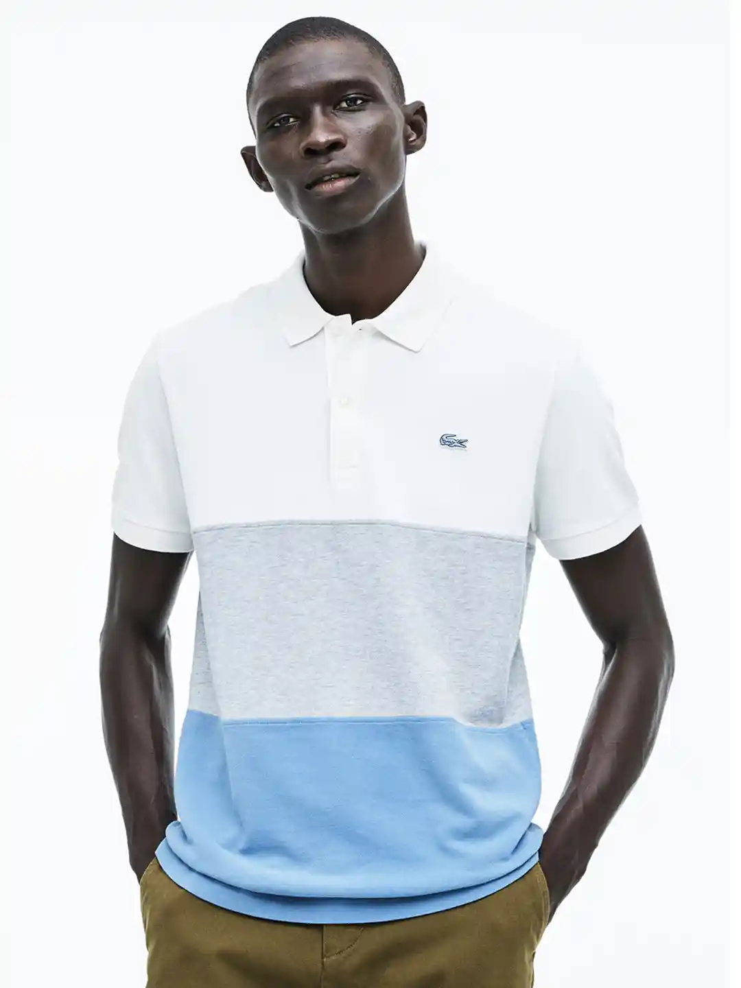 Buy Lacoste Men Off-White Grey Colourblocked Polo Collar Pure