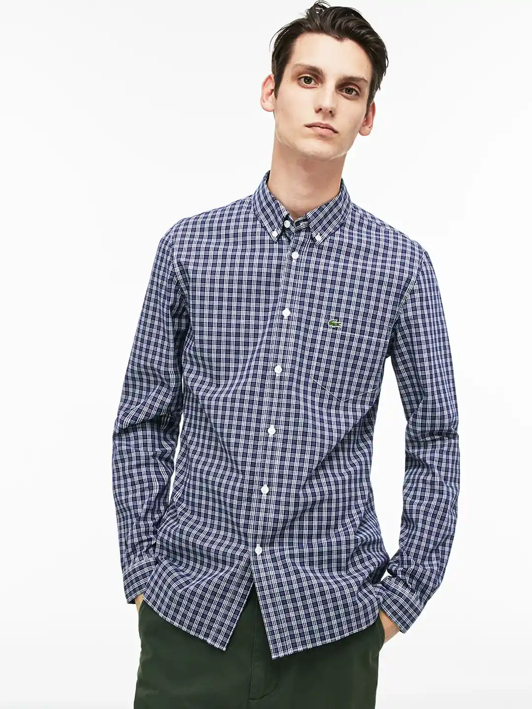 Buy Lacoste Men Navy Blue White Slim Fit Checked Casual Shirt