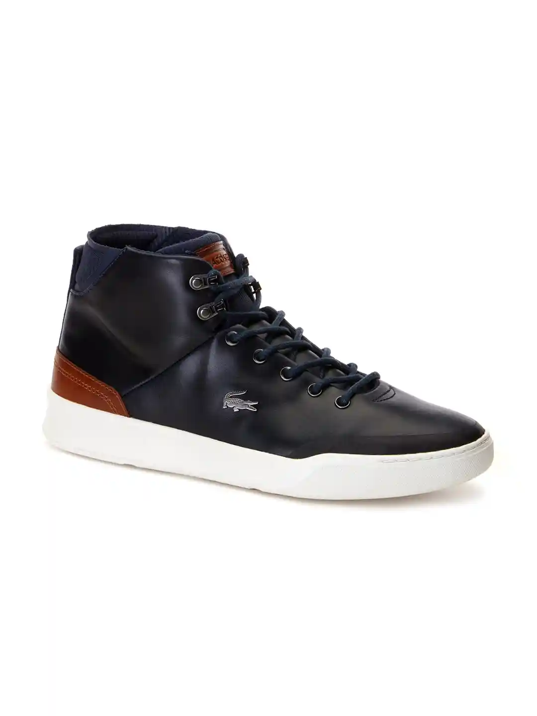 Buy Lacoste Men Blue Solid Leather High-Top Sneakers Casual