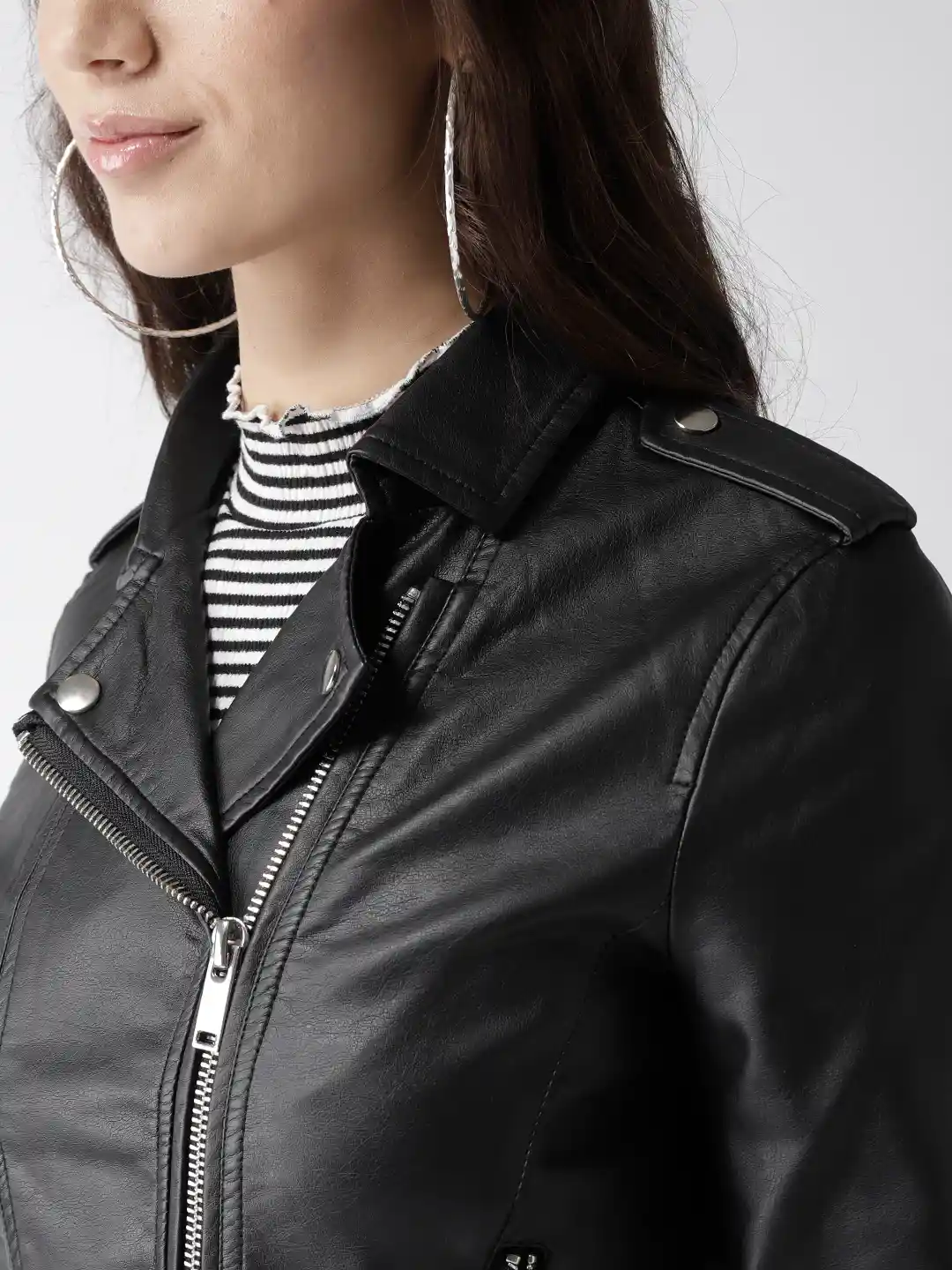 Buy Madame Women Black Solid Asymmetric Closure Biker Jacket