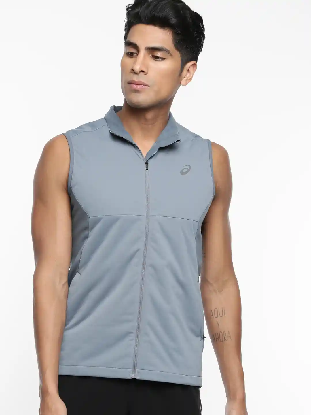 Buy ASICS Men Grey Solid SYSTEM VEST Sporty Running Jacket