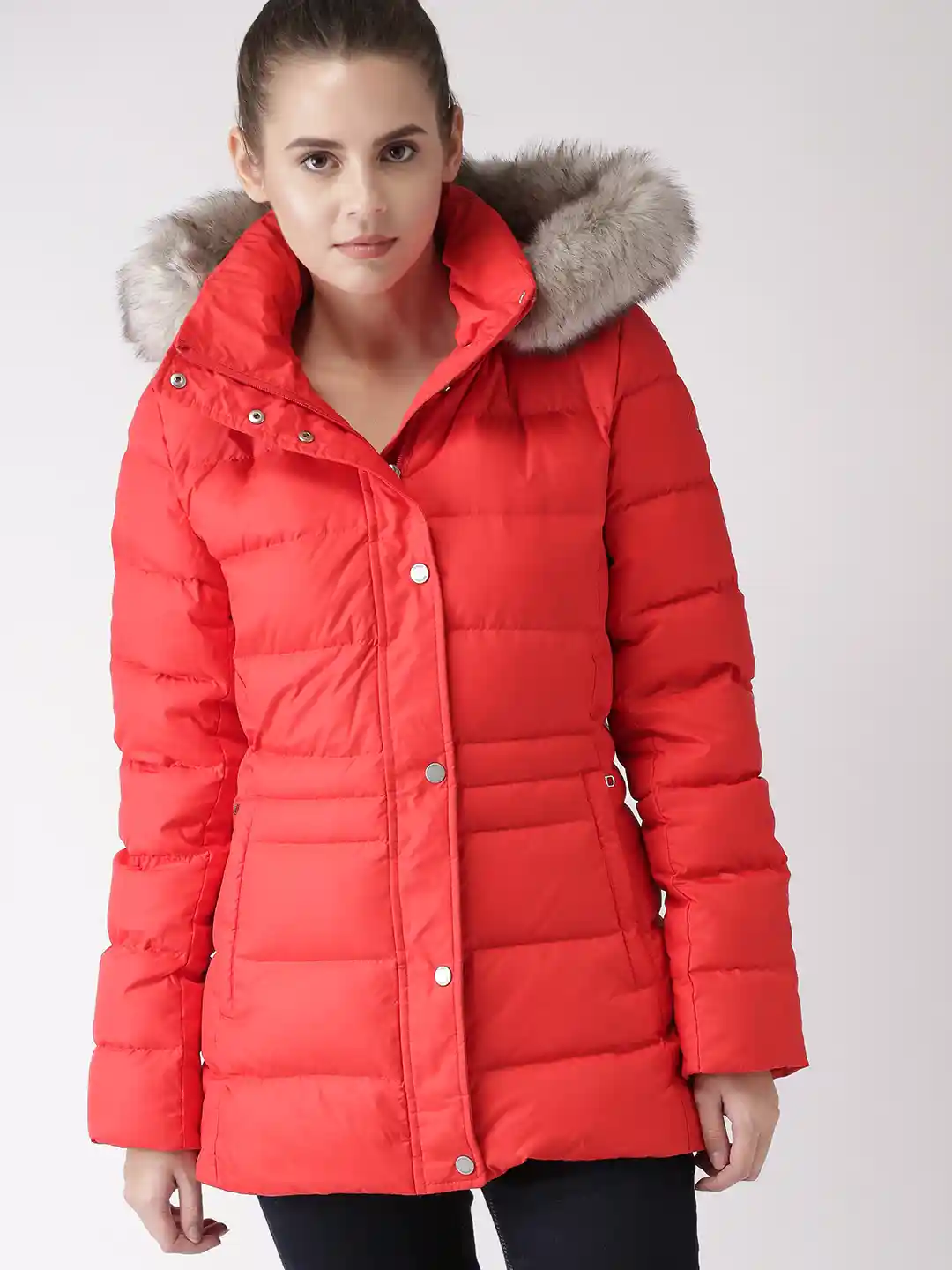 Womens Coats Red Padded Coat With Fur Hood Tommy Hilfiger Women