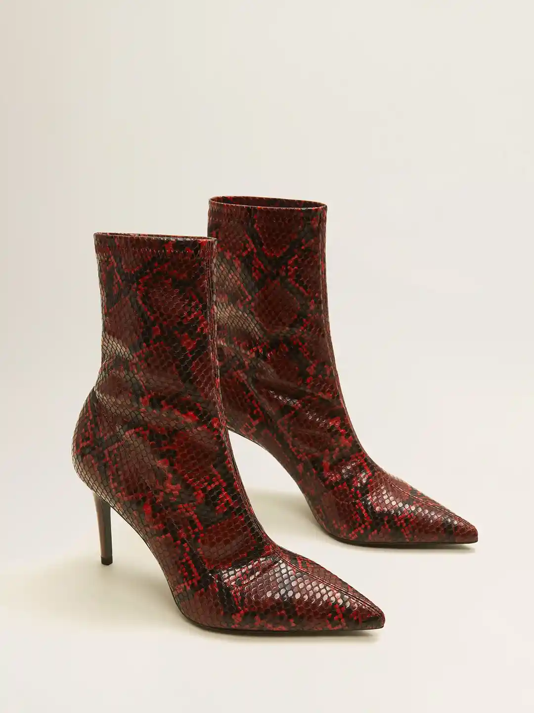 Buy MANGO Women Red Snakeskin-Textured Heeled Boots Boots for