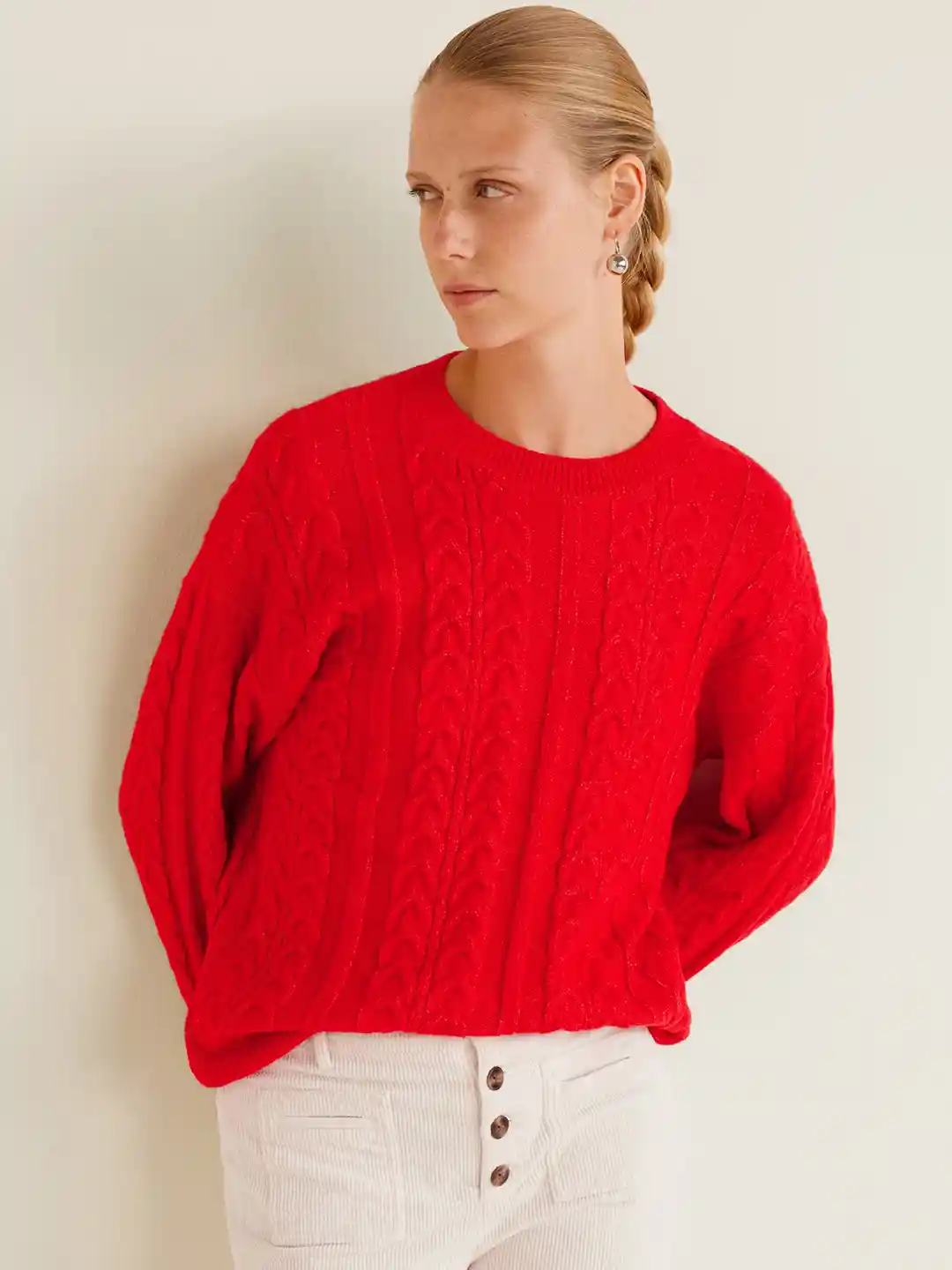 Buy MANGO Women Red Cable Knit Sweater Sweaters for Women