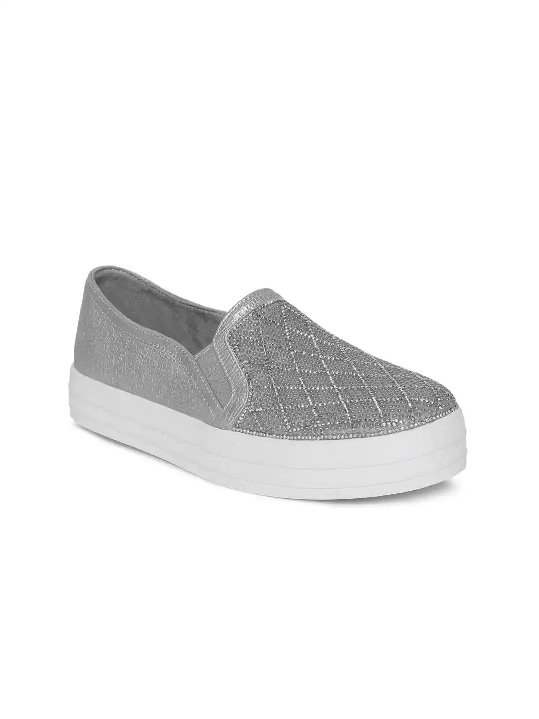 Buy Skechers Women Silver-Toned DOUBLE UP-DIAMOND DANCER Slip-On