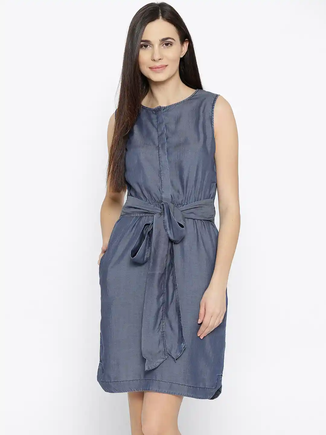 Buy Jealous 21 Women Navy Blue Chambray Solid A-Line Dress