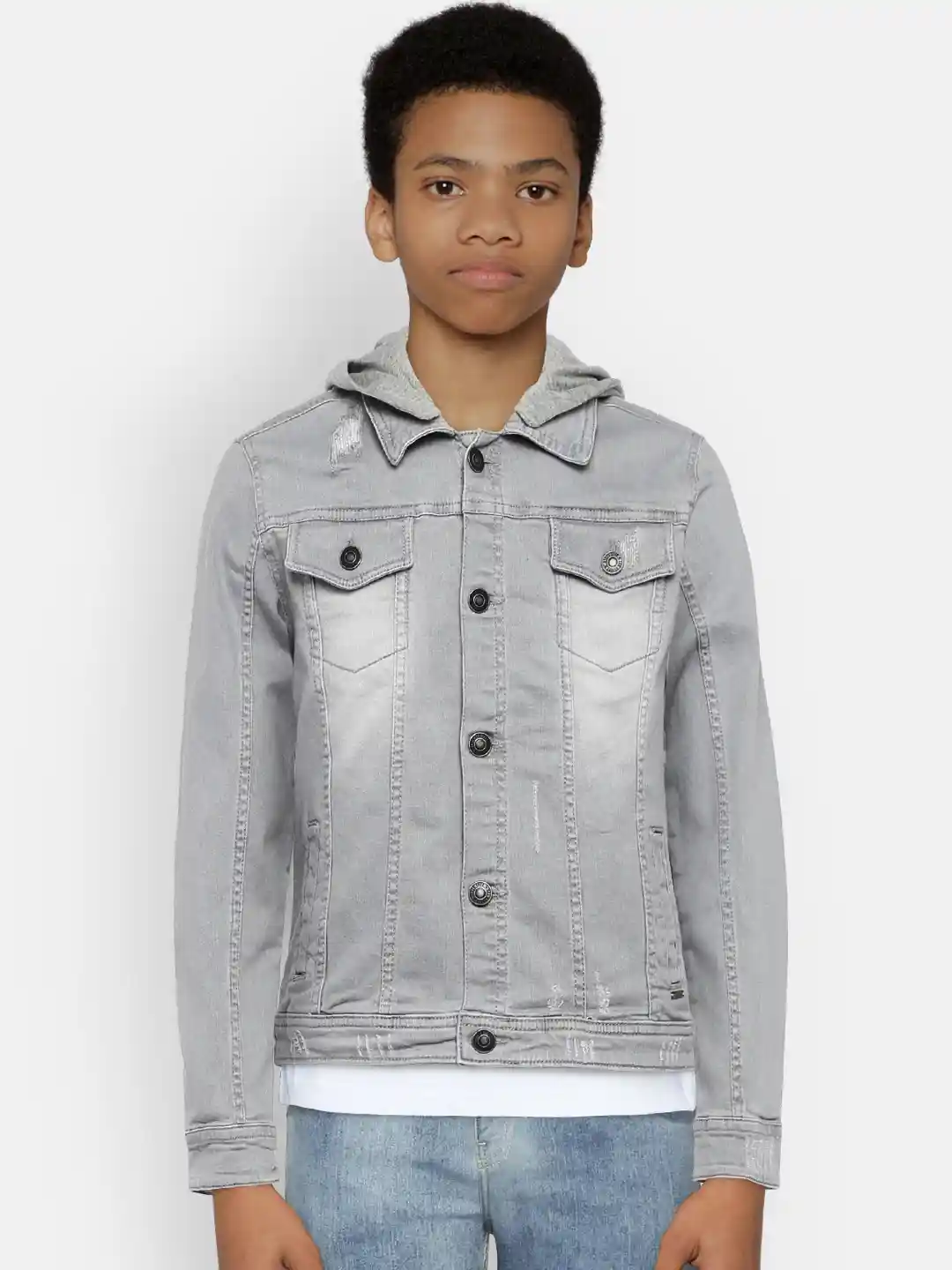 Buy Lee Cooper Boys Grey Solid Denim Jacket - Jackets for