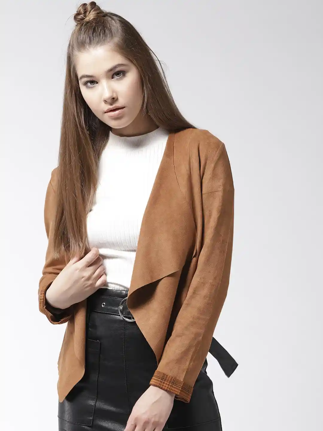 Buy Madame Brown Solid Suede Finish Waterfall Shrug Shrug for