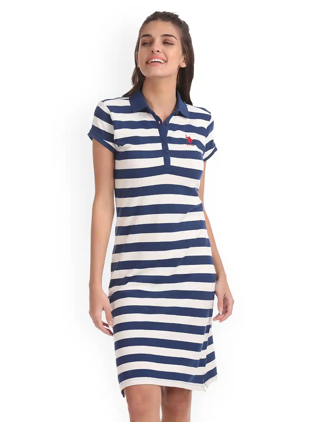 Buy Polo Women Women Navy Blue Striped T-shirt Dress