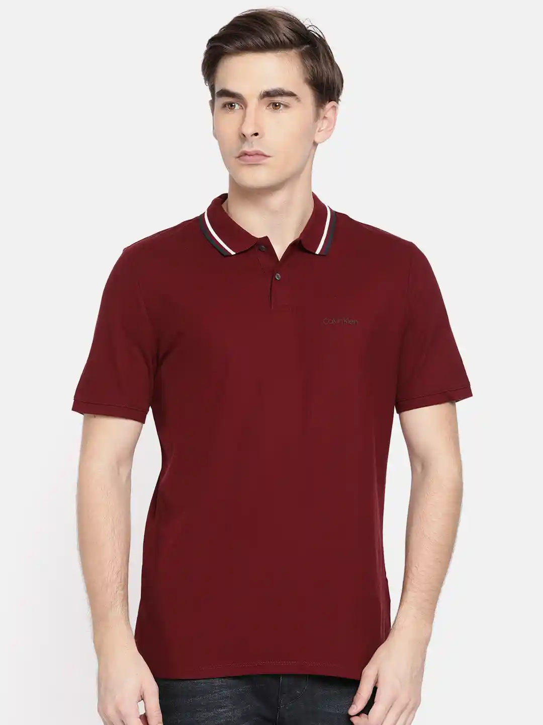 Buy Calvin Klein Men Maroon Solid Polo Collar T-shirt Tshirts