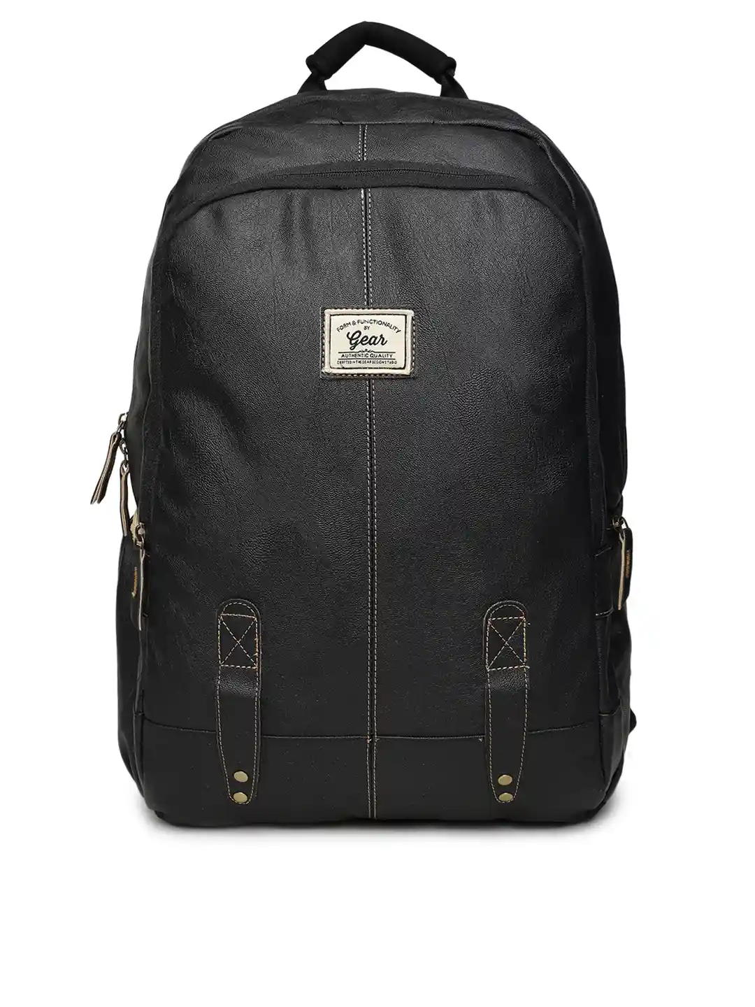 Buy Gear Unisex Black Faux Leather Solid Backpack Backpacks for