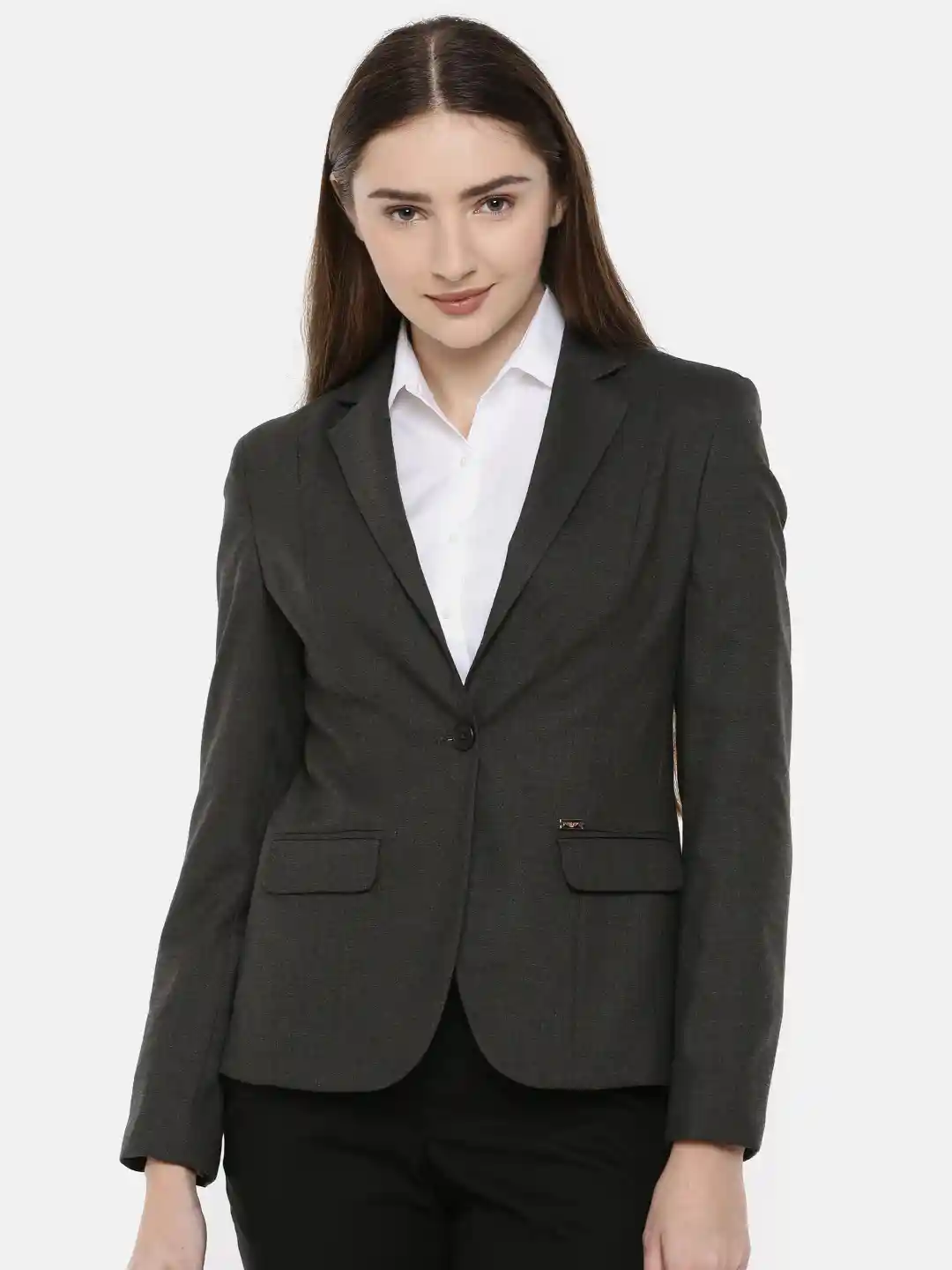 Buy Park Avenue Woman Charcoal Grey Single Breasted Formal Blazer