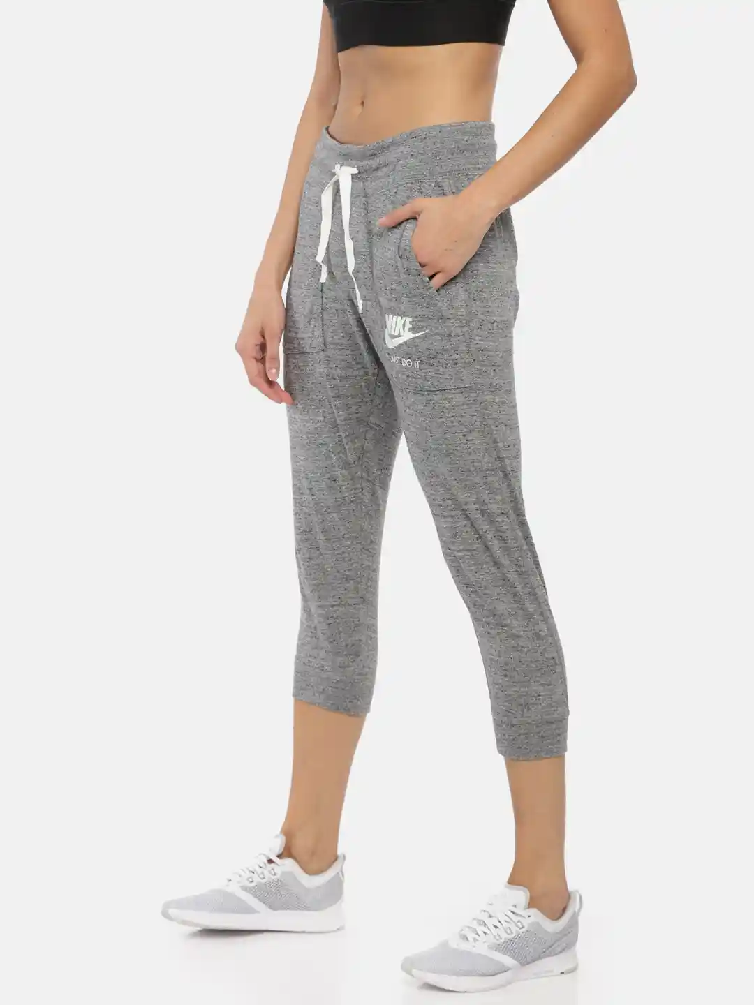 Buy Nike Women Grey Melange Solid Regular Fit Three-Fourth Joggers