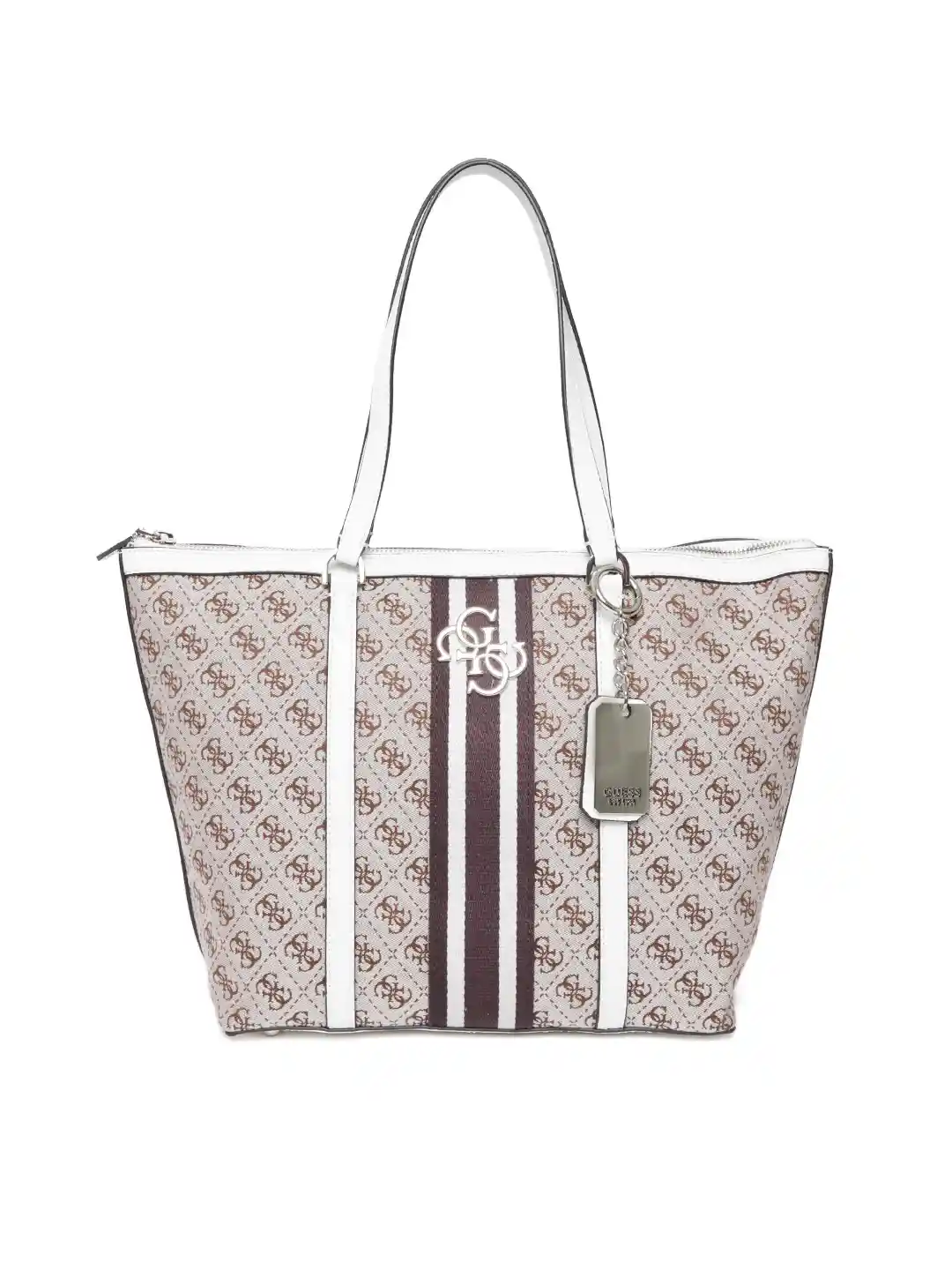 Buy GUESS Brown White Self Design Shoulder Bag Handbags for