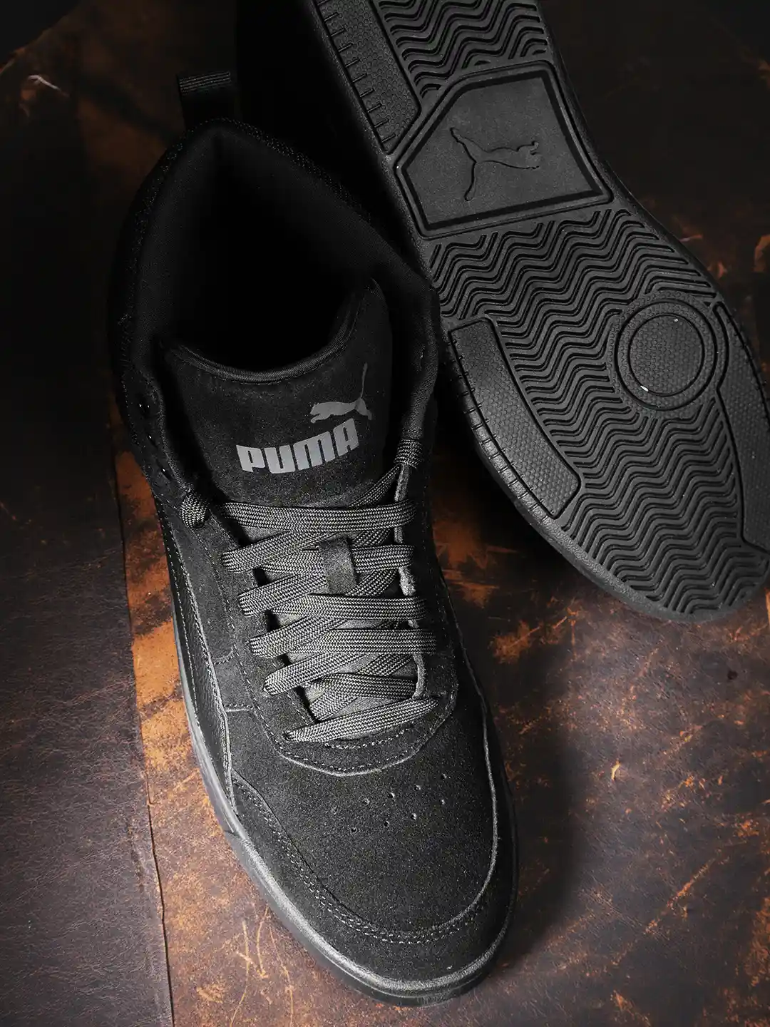 Buy Puma Unisex Black Rebound Street v2 SD Mid-Top Suede Sneakers