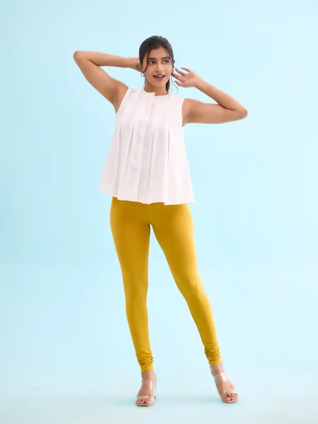 Buy Go Colors Women Mustard Yellow Solid Churidar Length Leggings