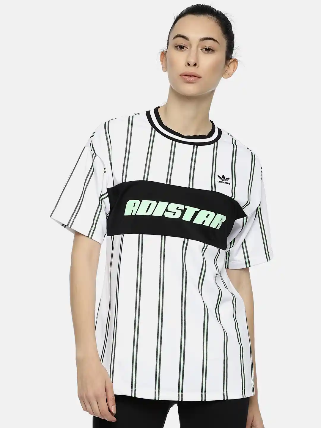 Buy ADIDAS Originals Women White Green Striped Football T-shirt