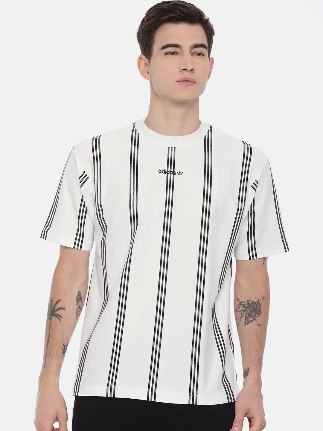 Buy ADIDAS Originals Men White Black Striped TENNIS SS T-shirt