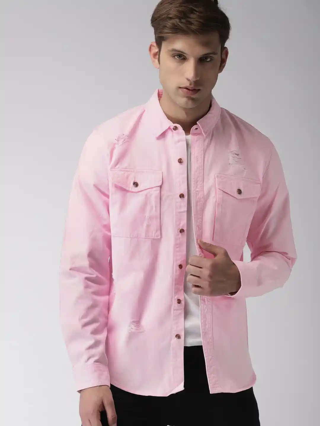 Buy FOREVER 21 Men Pink Solid Casual Denim Shirt Shirts for Men