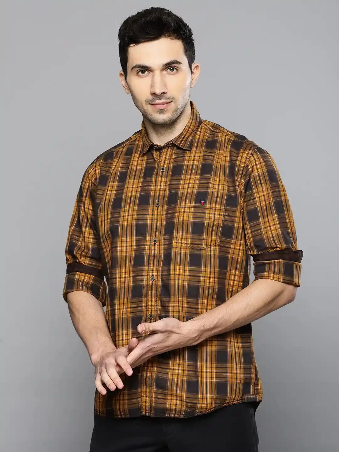 Buy Louis Philippe Jeans Men Mustard Yellow Brown Slim Fit - Main Image