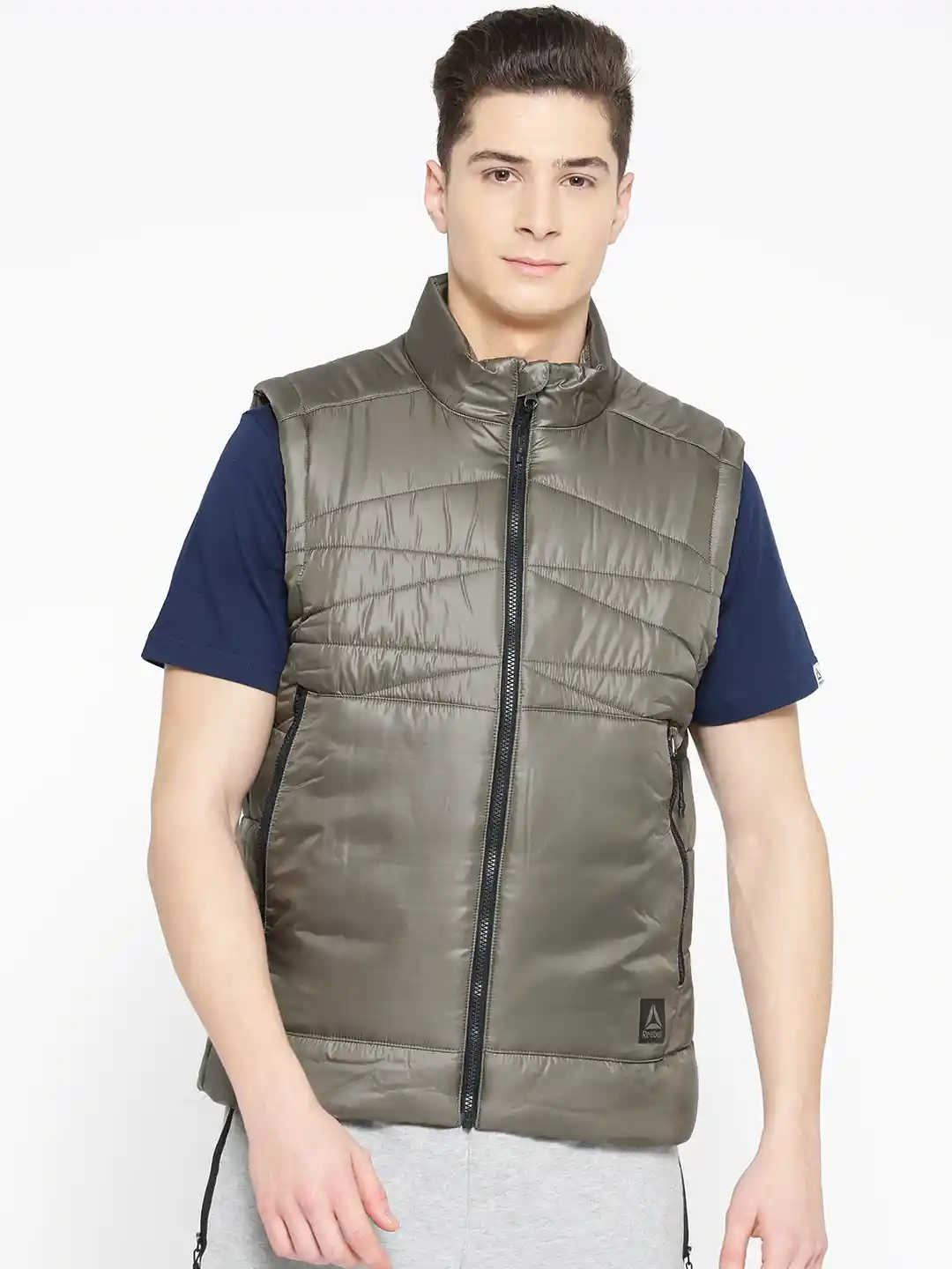 Buy Reebok Men Olive Green Outdoor Padded Vest Jacket Jackets