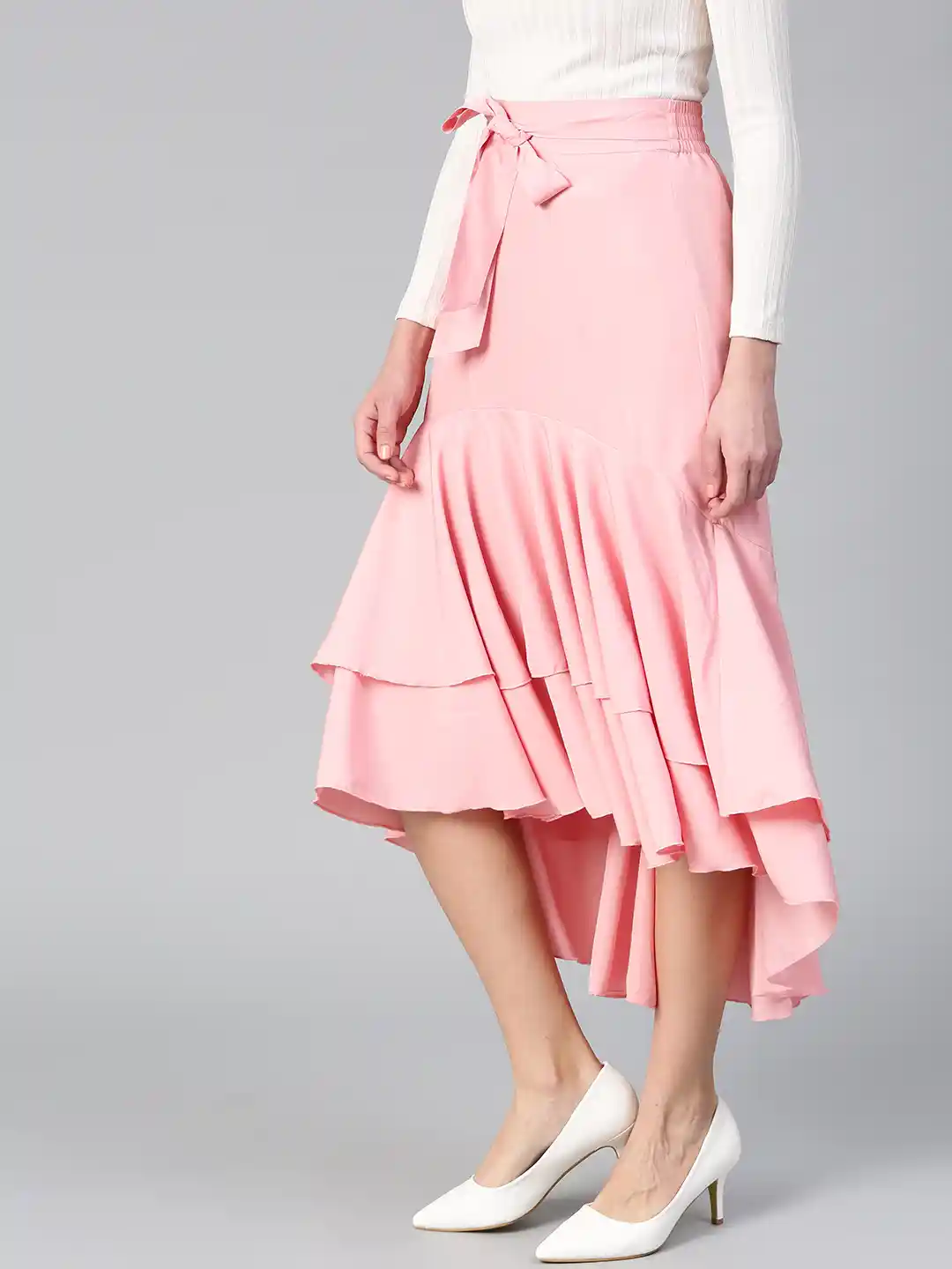 Buy Bitterlime Pink Layered Ruffled A-line Skirt - Skirts