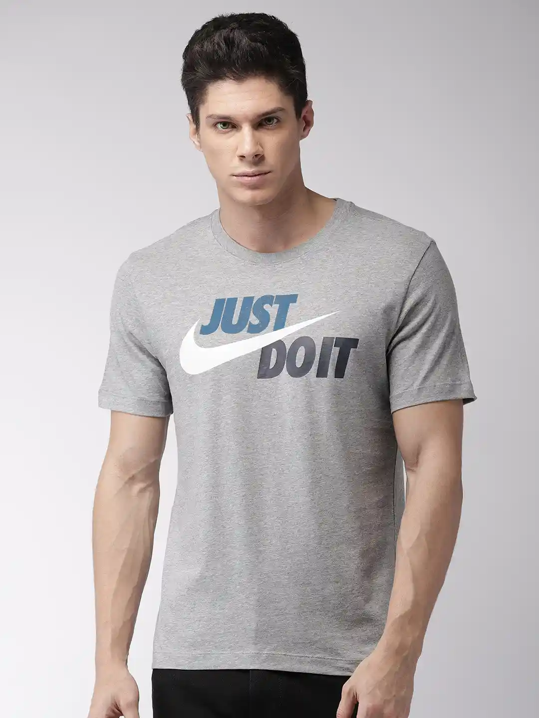 Buy Nike Men Grey Melange JUST DO IT SWOOSH Tshirt Tshirts for