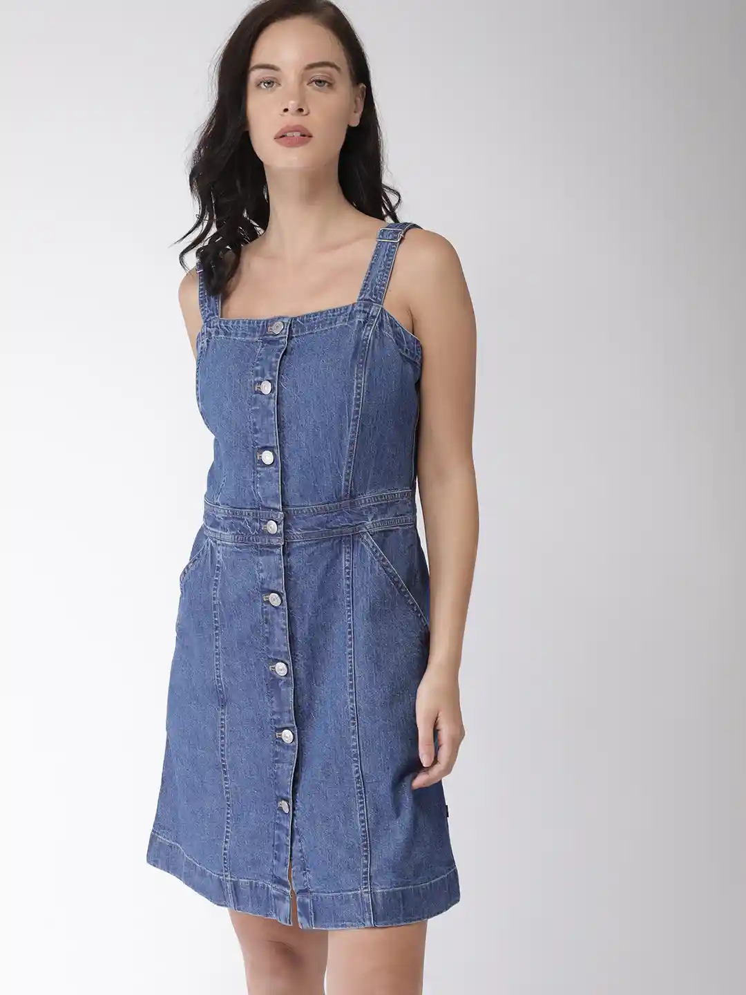 Womens Denim Next Denim Pinafore Dress Levis Women Blue Solid