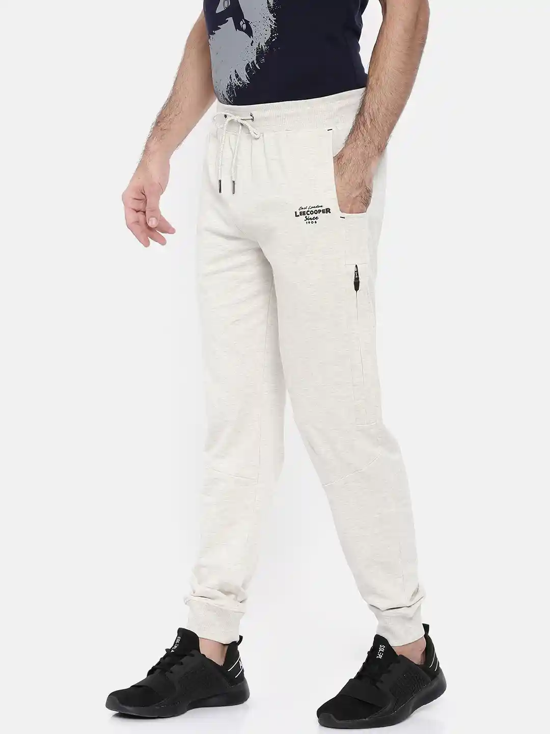 Buy Lee Cooper Men Off-White Regular Fit Solid Joggers Trousers