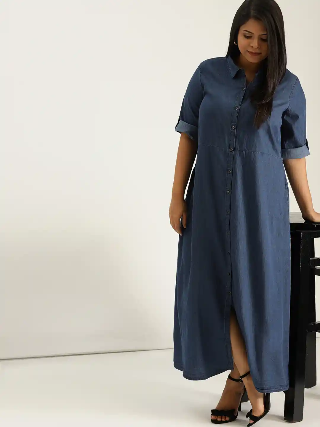 Maxi Dress Denim Tunic Dress Plus Size Sztori Plus Size Blue Denim