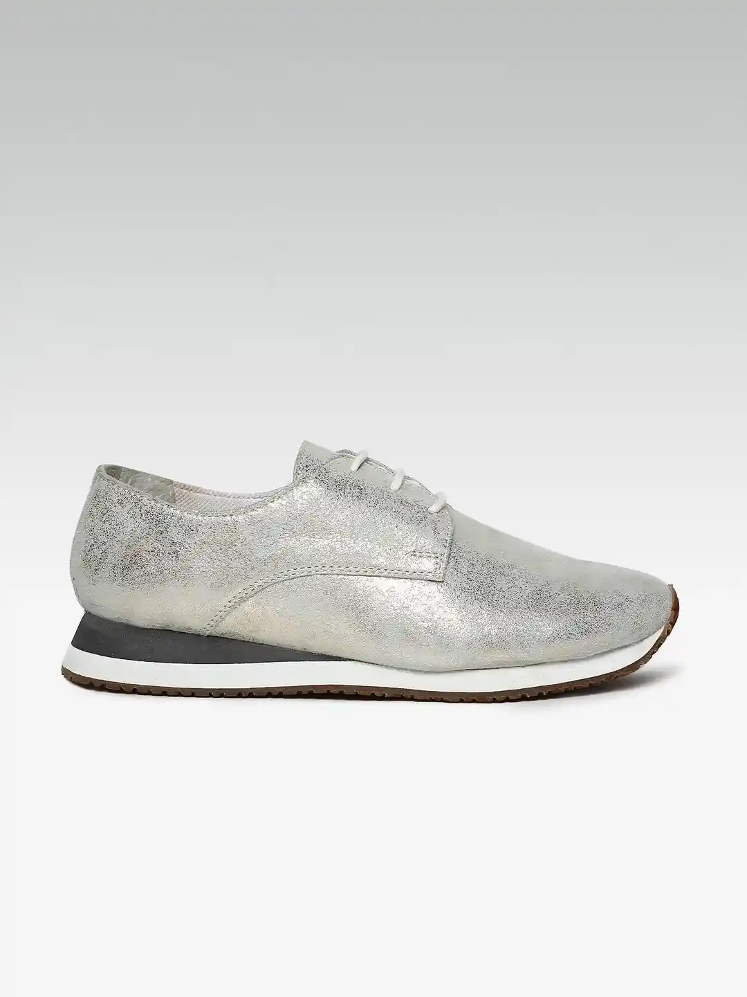 Buy Steve Madden Women Silver-Toned Leather FREEDOM Sneakers