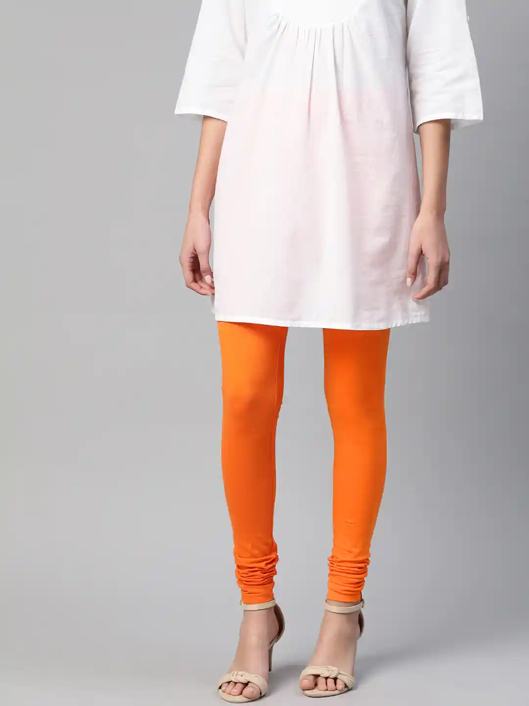 Buy AURELIA Women Orange Pure Cotton Churidar Length Leggings
