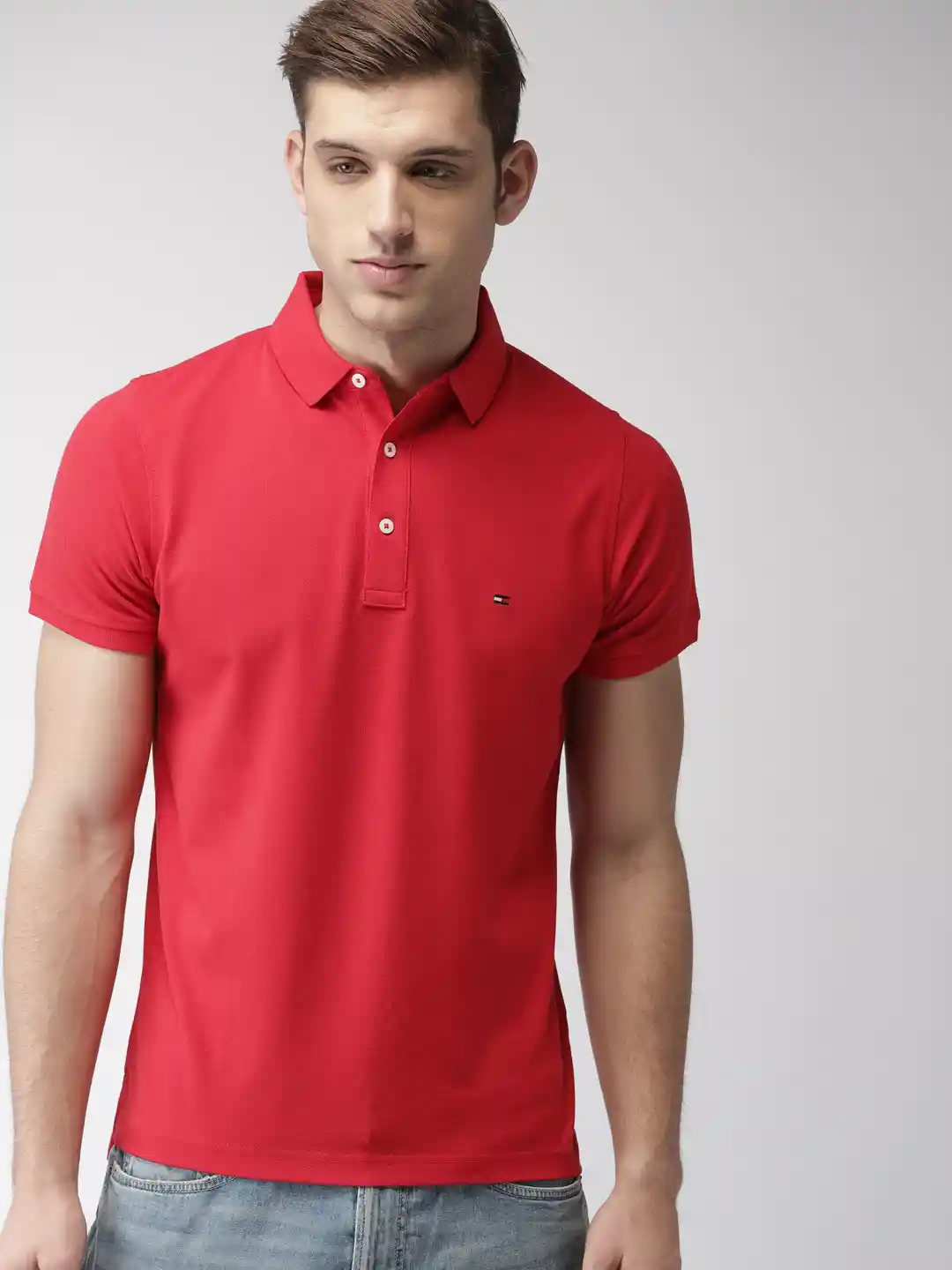 Buy Tommy Hilfiger Men Red Solid Polo Collar T-shirt Tshirts for