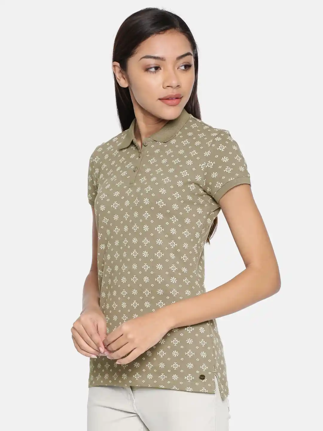 Buy Polo Women Women Green Printed Polo Collar T-shirt