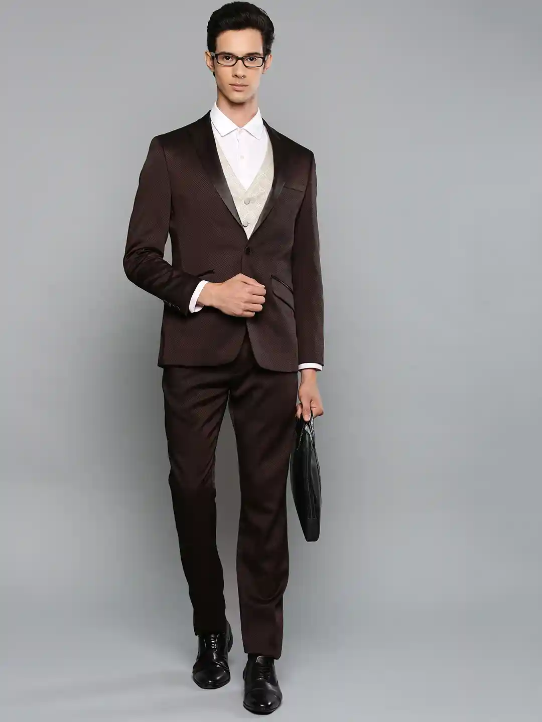 Buy Louis Philippe Men Brown Self-Design Slim Fit Single-Breasted
