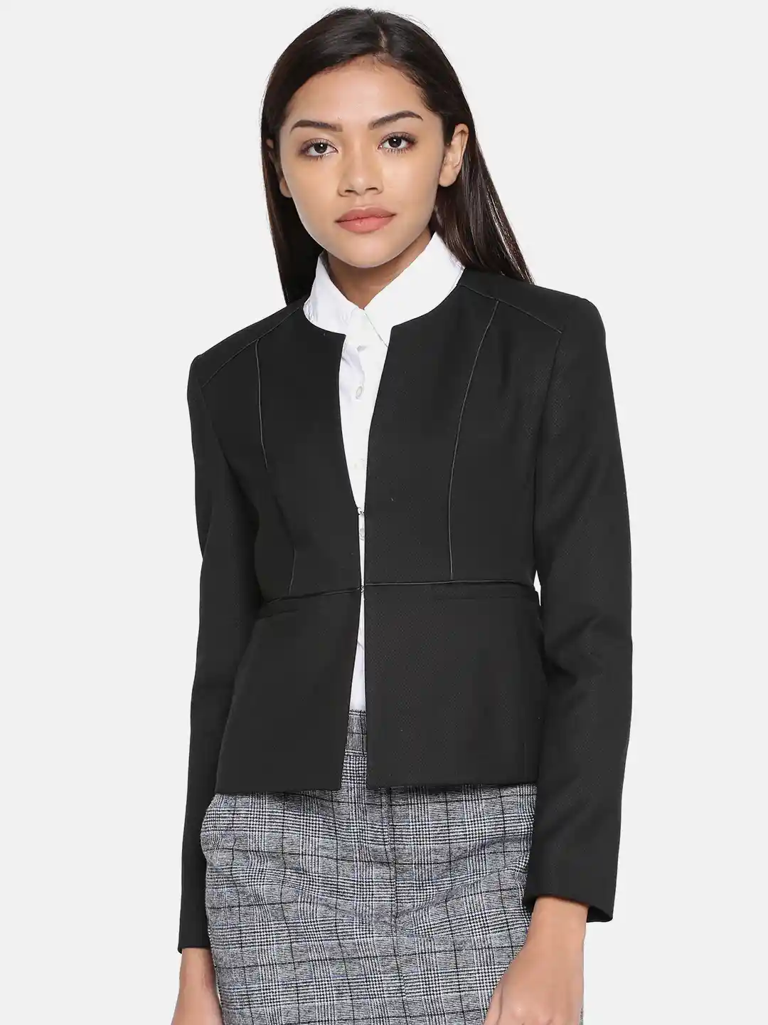 Buy Van Heusen Woman Black Self-Design Single-Breasted Formal