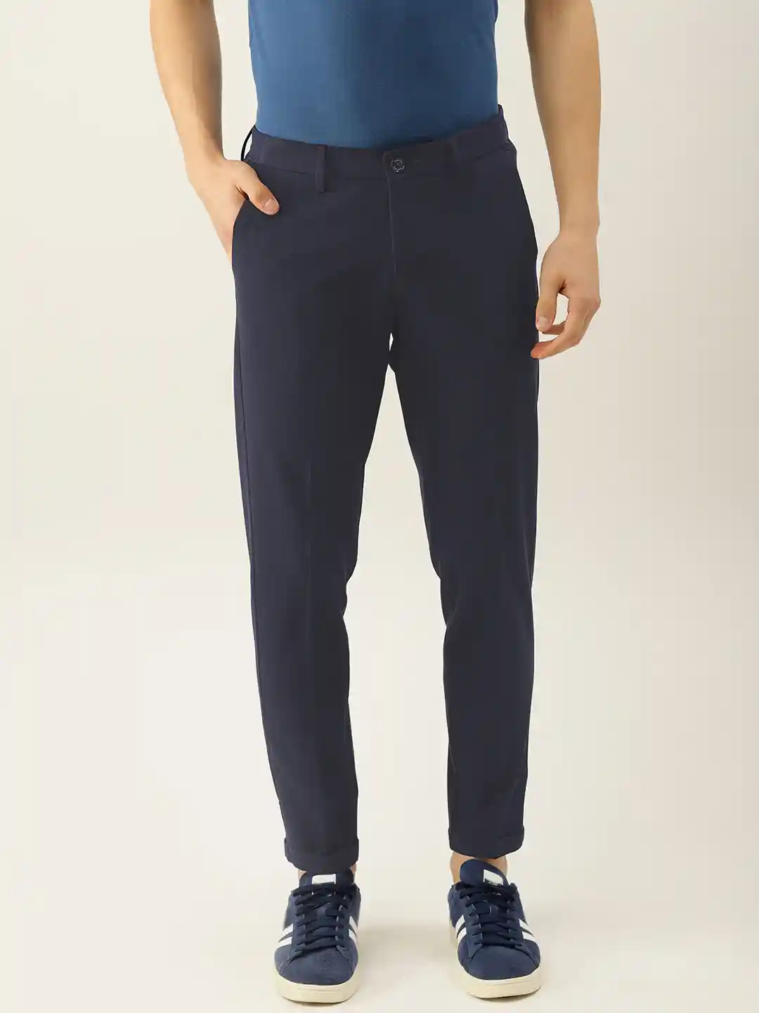 Buy Allen Solly Men Navy Blue Cropped Regular Fit Solid Regular