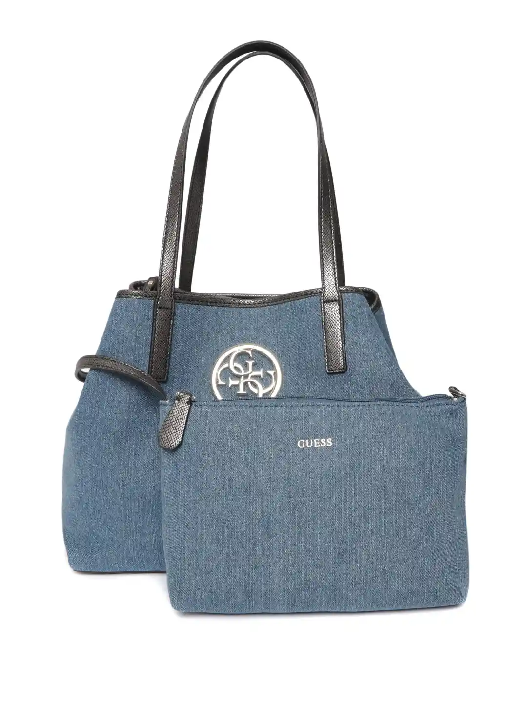 Buy GUESS Blue Solid Denim Shoulder Bag with Pouch Handbags for