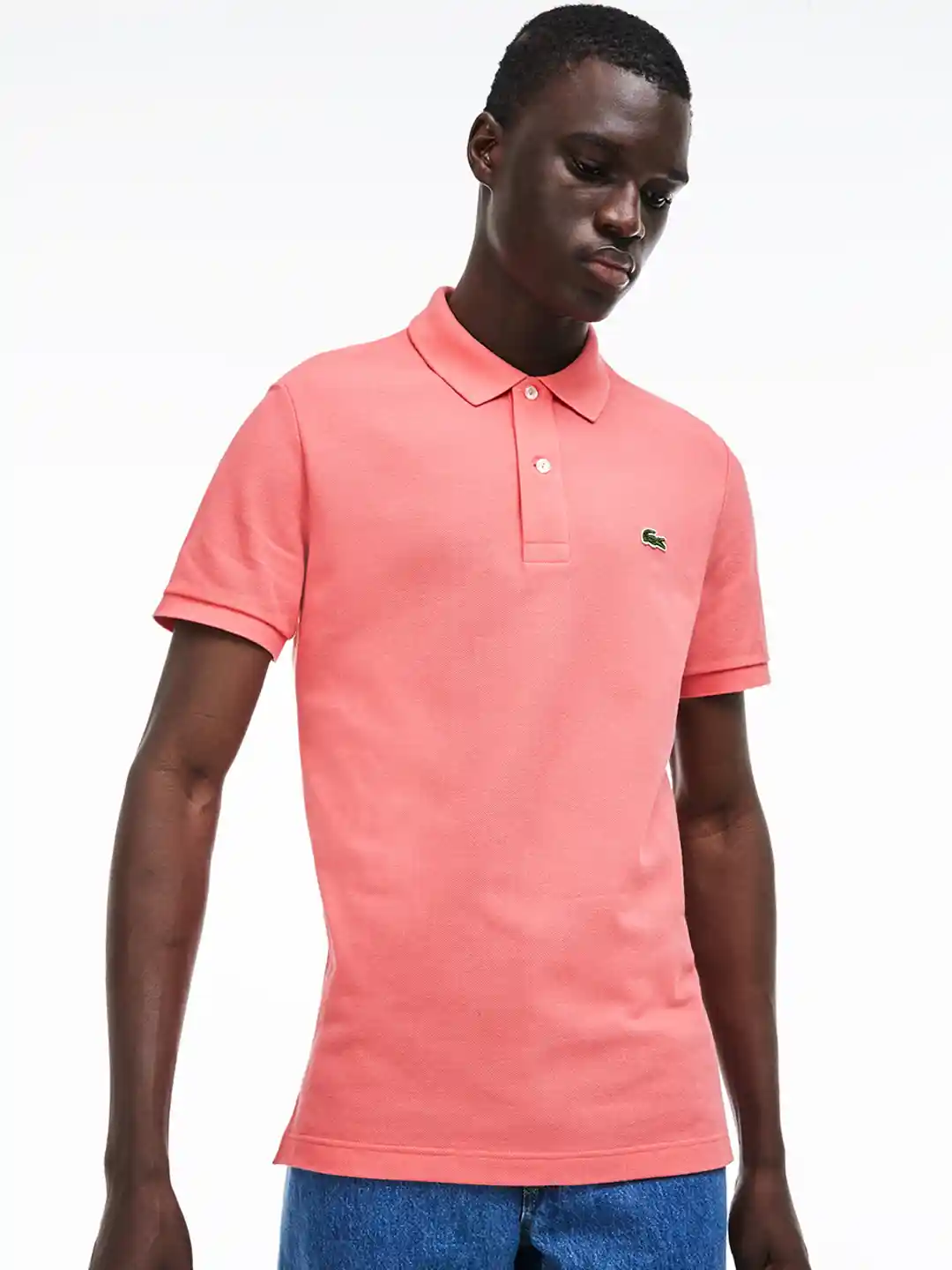 Buy Lacoste Men Pink Solid Polo Collar Slim Fit Pure Cotton T